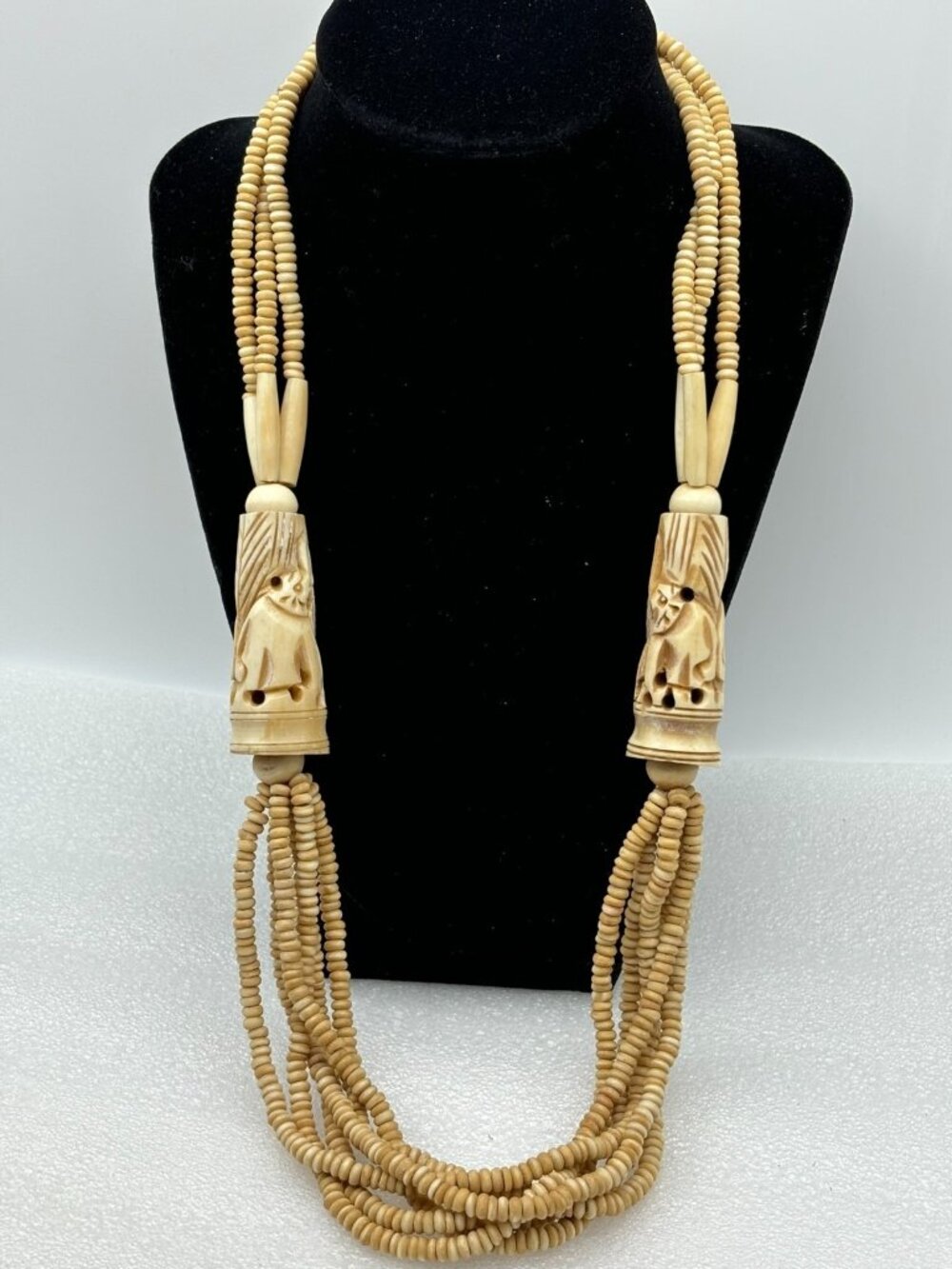 1970s Handcrafted Carved Bead Multi-Strand Necklace-NOS